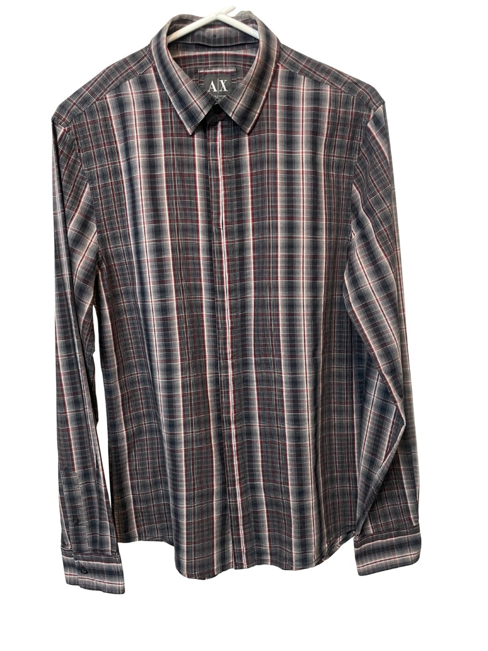 A/X Armani Exchange Men's Black and Red Plaid Button-Down Shirt